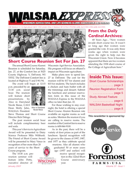 Short Course Reunion Set for Jan. 27 Inside This Issue