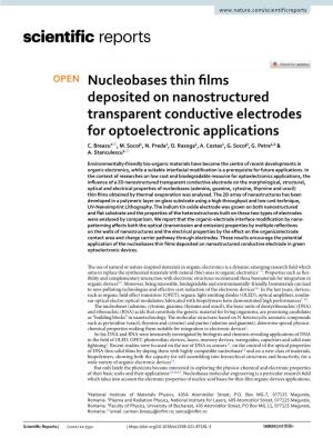 Nucleobases Thin Films Deposited on Nanostructured Transparent Conductive Electrodes for Optoelectronic Applications