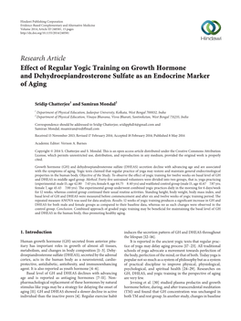 Research Article Effect of Regular Yogic Training on Growth Hormone and Dehydroepiandrosterone Sulfate As an Endocrine Marker of Aging