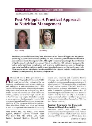 Post-Whipple: a Practical Approach to Nutrition Management