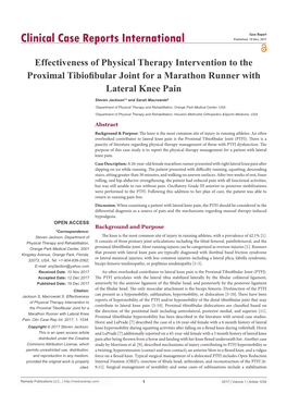 Effectiveness of Physical Therapy Intervention to the Proximal Tibiofibular Joint for a Marathon Runner with Lateral Knee Pain