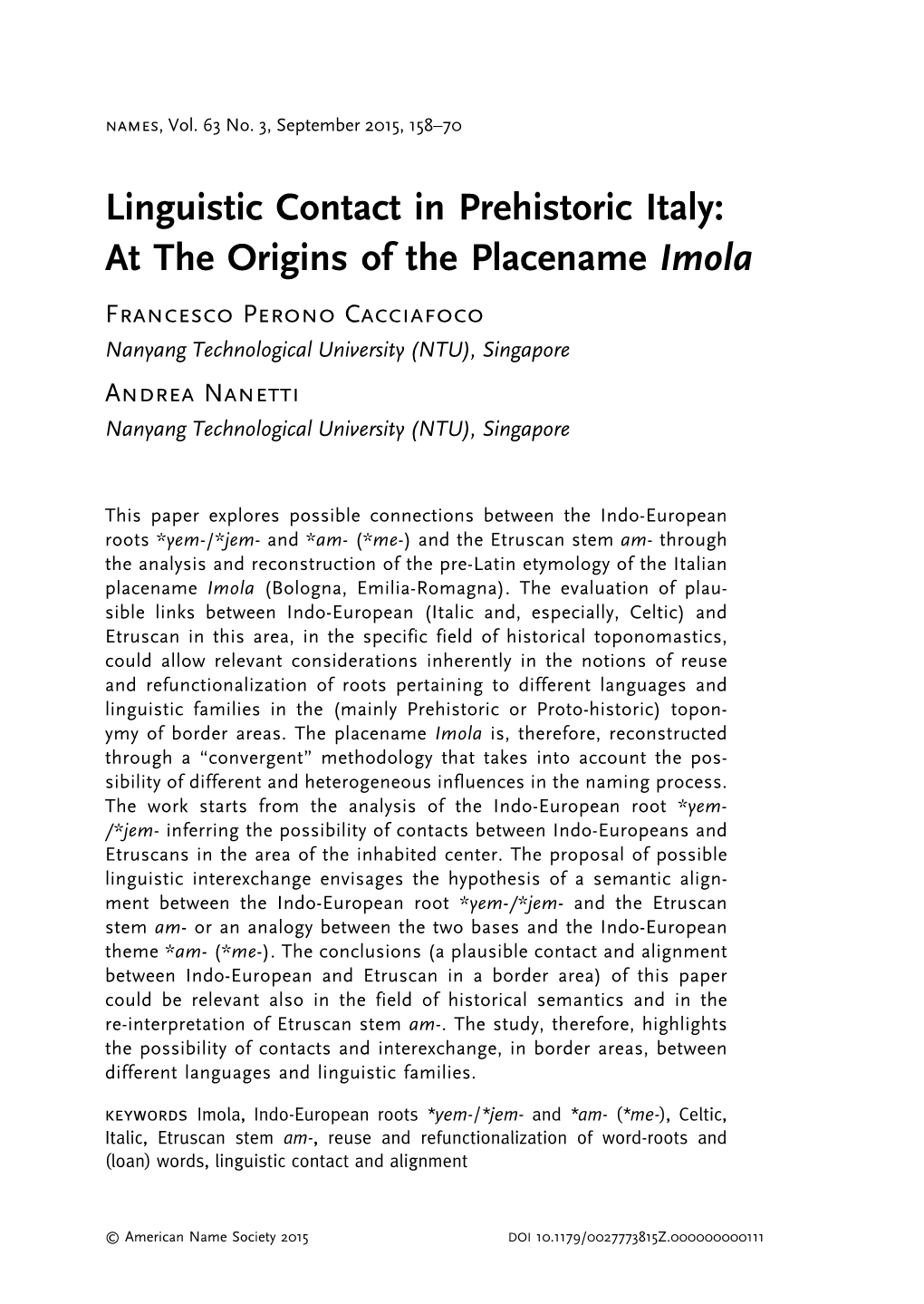 Linguistic Contact in Prehistoric Italy