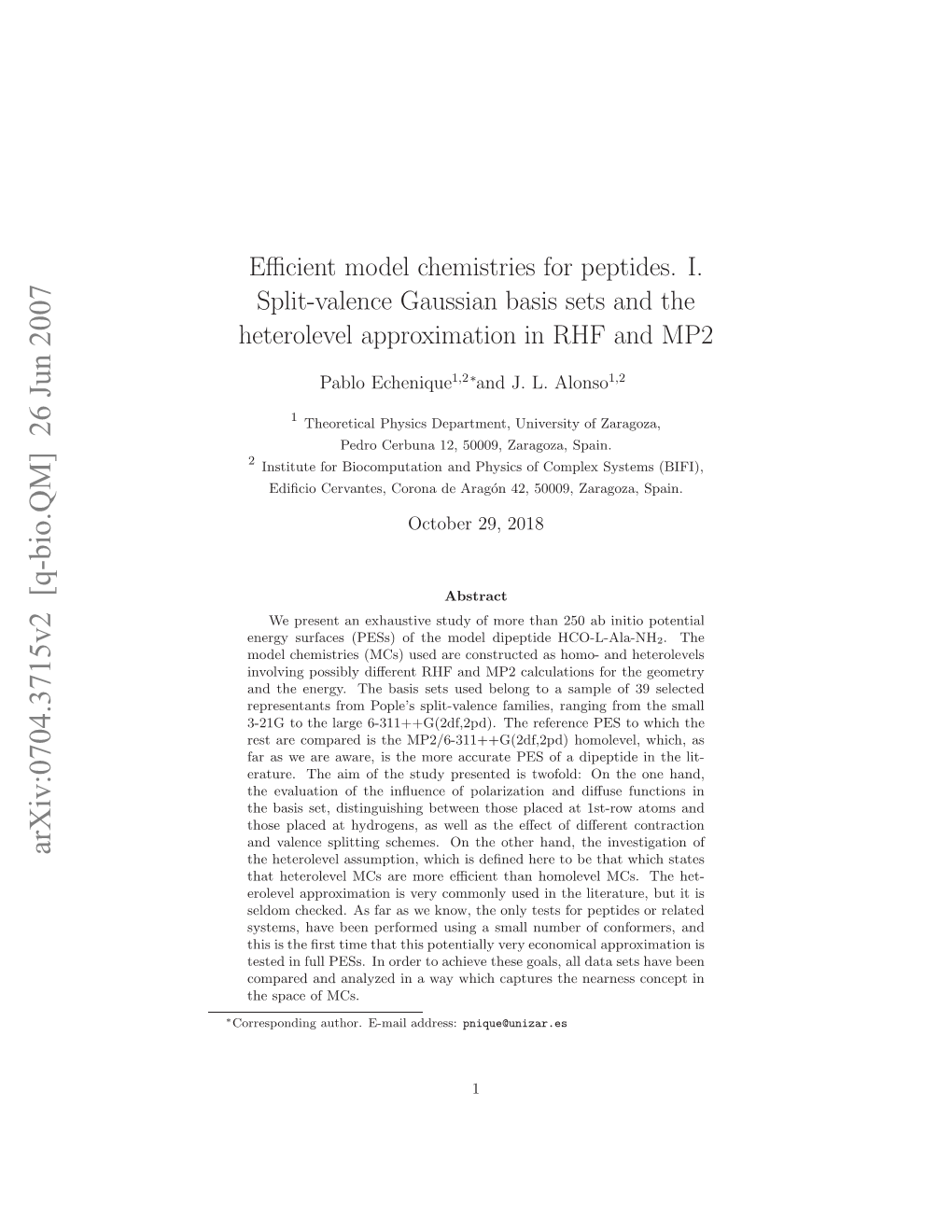 Arxiv:0704.3715V2 [Q-Bio.QM] 26 Jun 2007 ∗ Orsodn Uhr -Aladdress: E-Mail Author