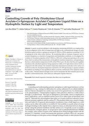 Controlling Growth of Poly (Triethylene Glycol Acrylate-Co-Spiropyran Acrylate) Copolymer Liquid Films on a Hydrophilic Surface by Light and Temperature