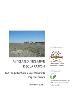 Mitigated Negative Declaration San Joaquin Phase 2 Water System Improvements