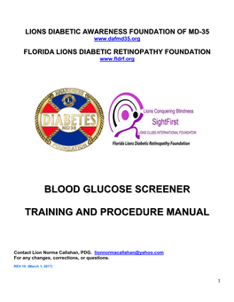 Blood Glucose Screener Training and Procedure