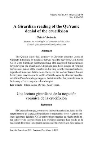 A Girardian Reading of the Qu'ranic Denial of the Crucifixion