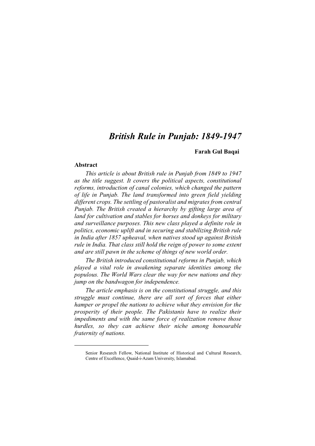 British Rule in Punjab: 1849-1947