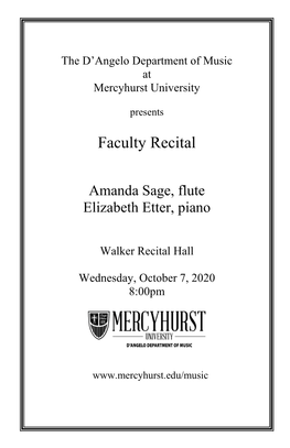 Faculty Recital Series Amanda Sage Program