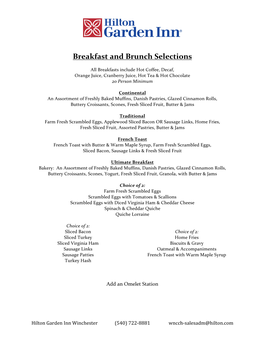 Breakfast and Brunch Selections