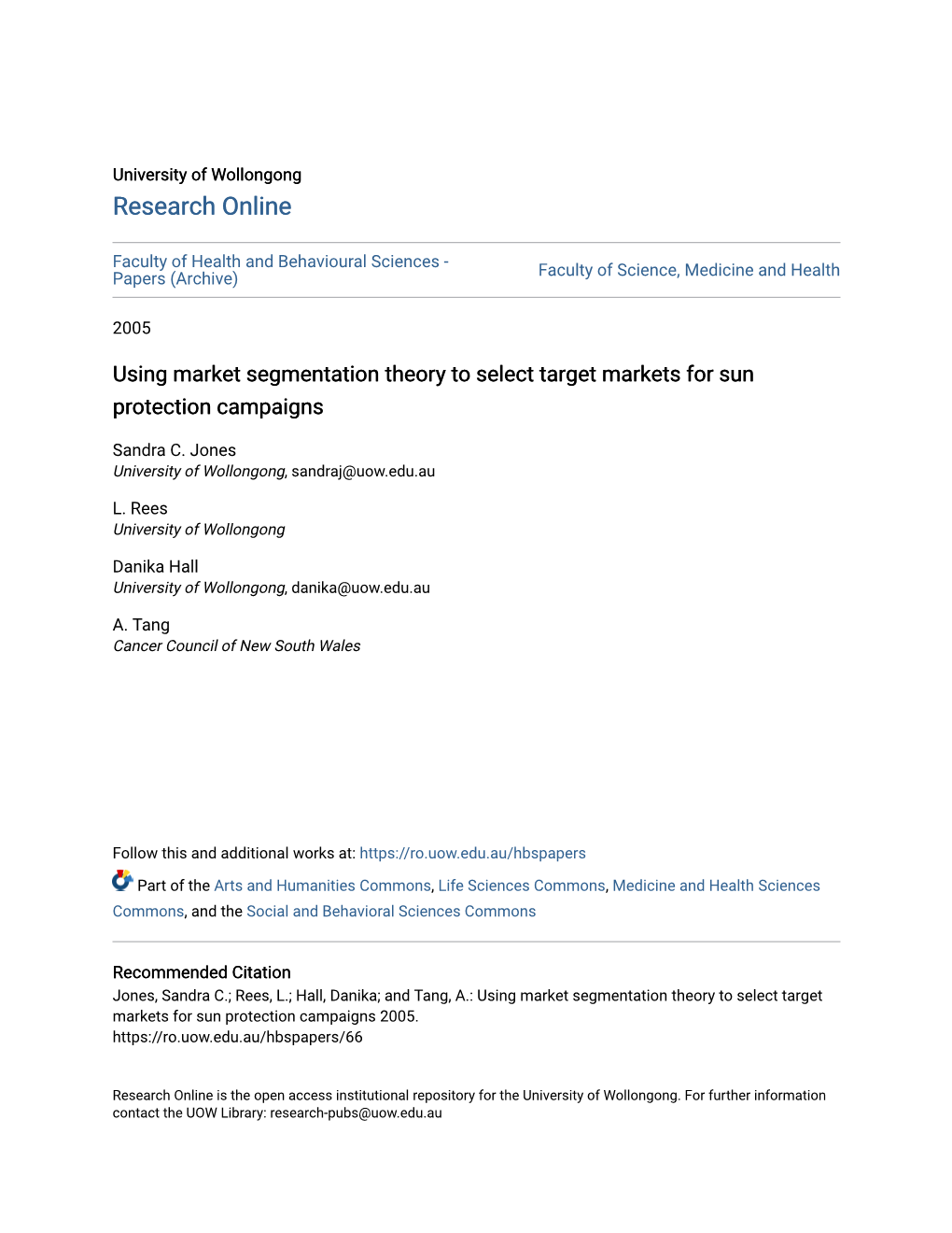 Using Market Segmentation Theory to Select Target Markets for Sun Protection Campaigns