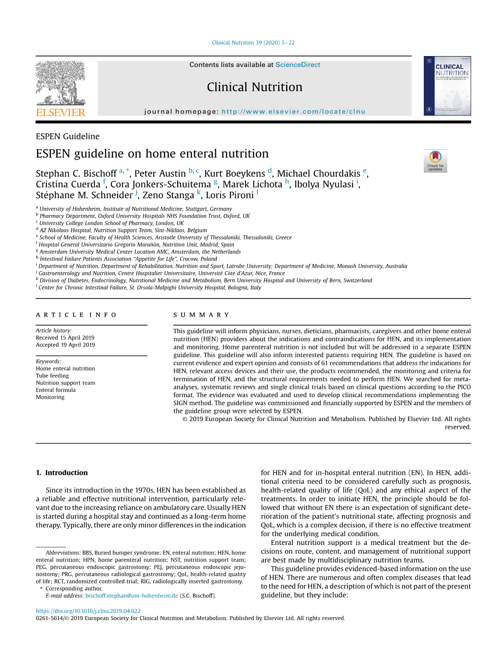 ESPEN Guideline on Home Enteral Nutrition