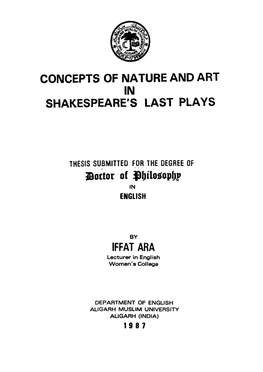 Concepts of Nature and Art in Shakespeare's Last Plays