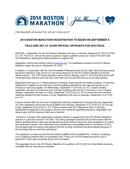 2014 Boston Marathon Registration Information, As of July 3, 2014