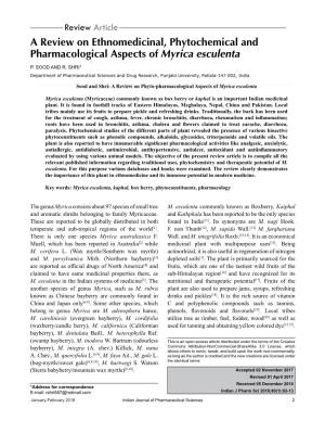 A Review on Ethnomedicinal, Phytochemical and Pharmacological Aspects of Myrica Esculenta