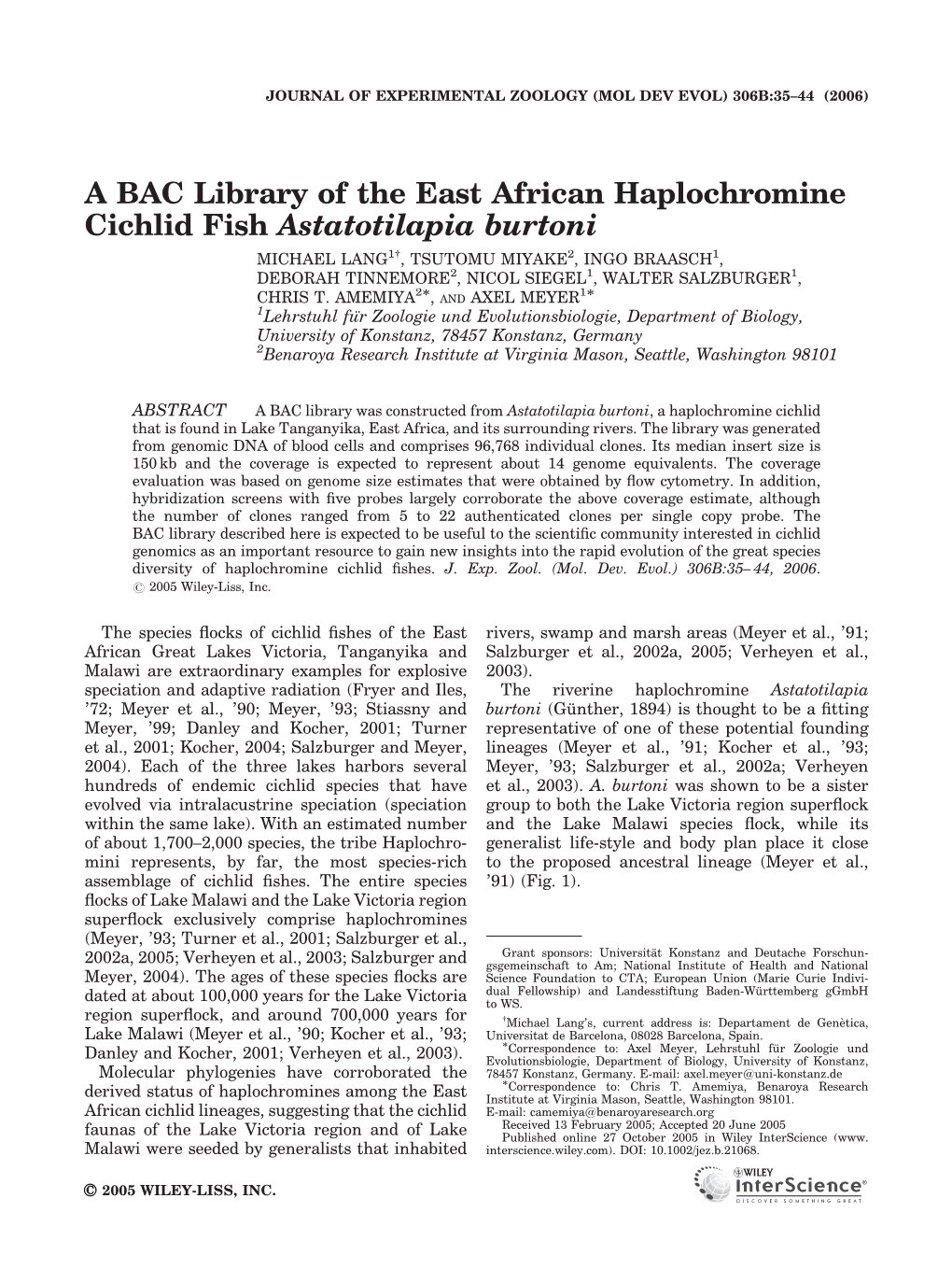 A BAC Library of the East African Haplochromine Cichlid Fish