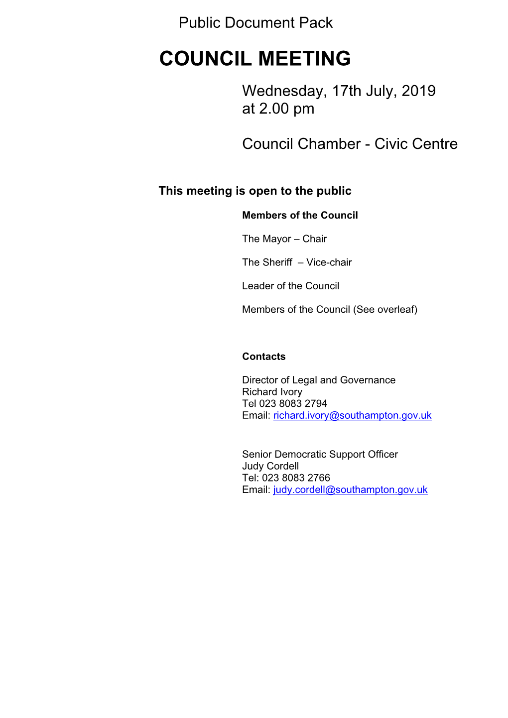 (Public Pack)Agenda Document for Council, 17/07/2019 14:00
