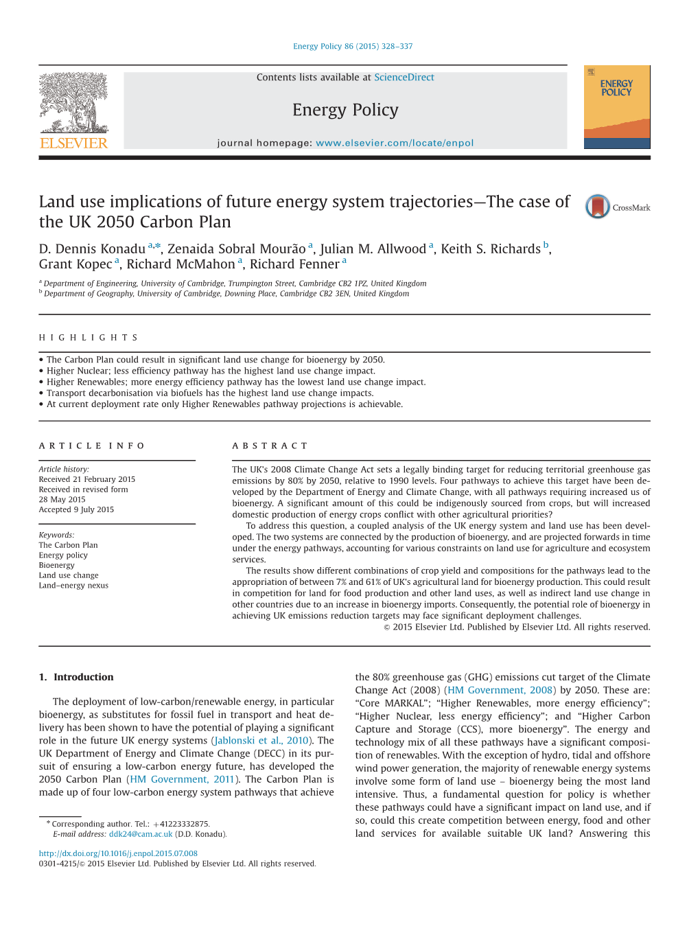 Land Use Implications of Future Energy System Trajectories—The Case of the UK 2050 Carbon Plan