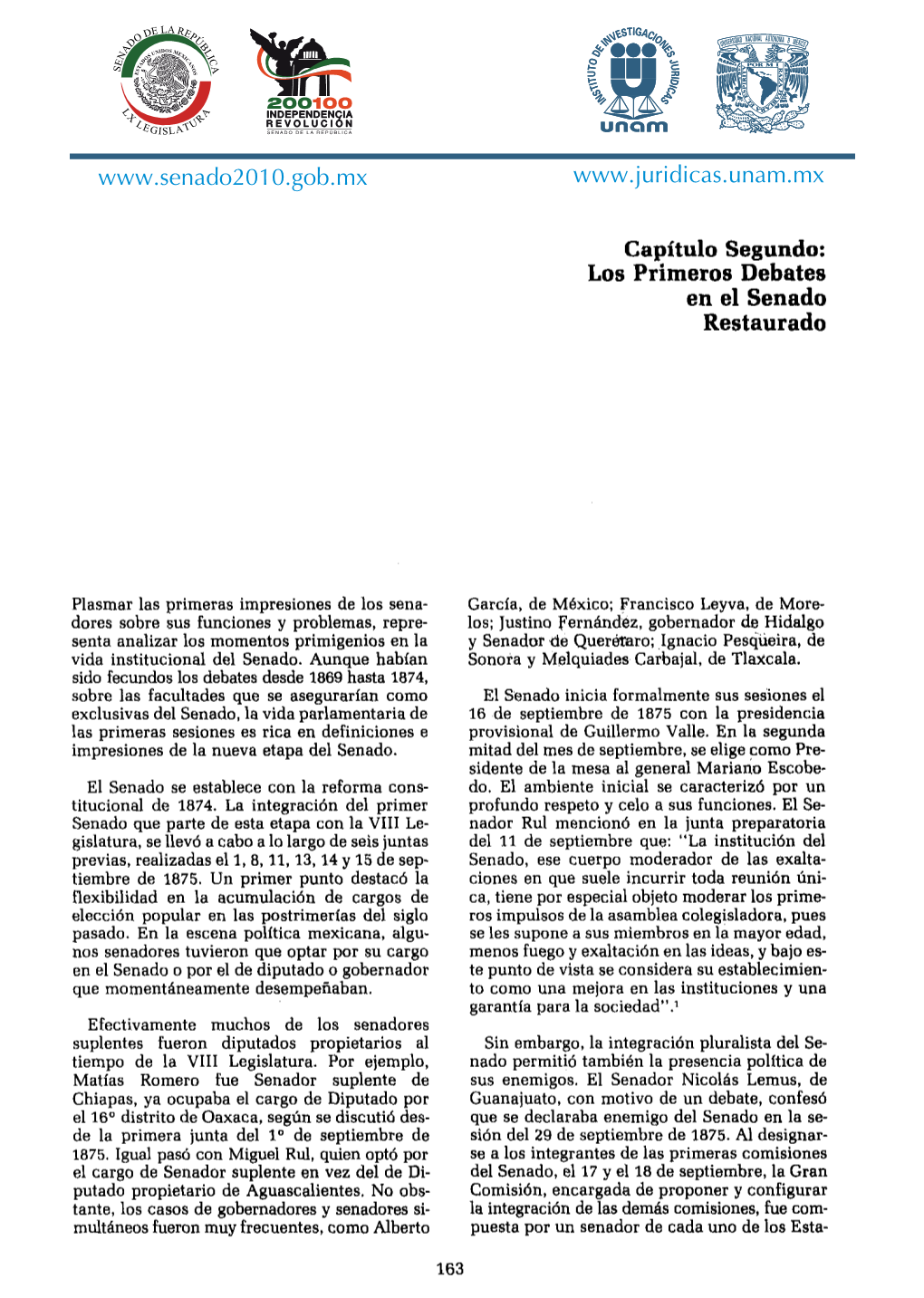 Capítulo Segundo: Los Primeros Debates En El Senado Restaurado