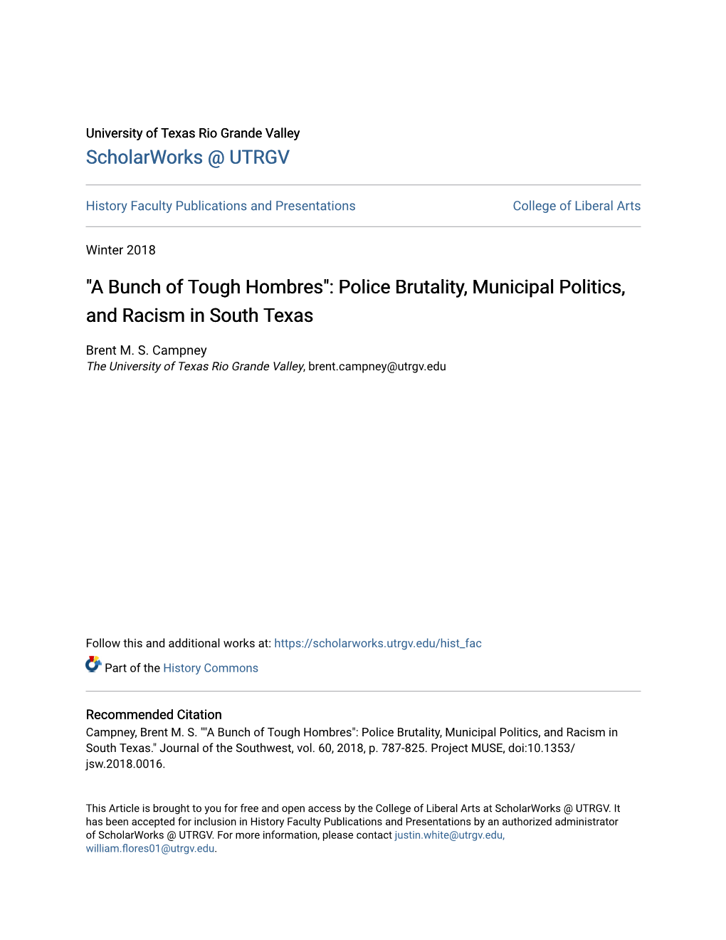 Police Brutality, Municipal Politics, and Racism in South Texas