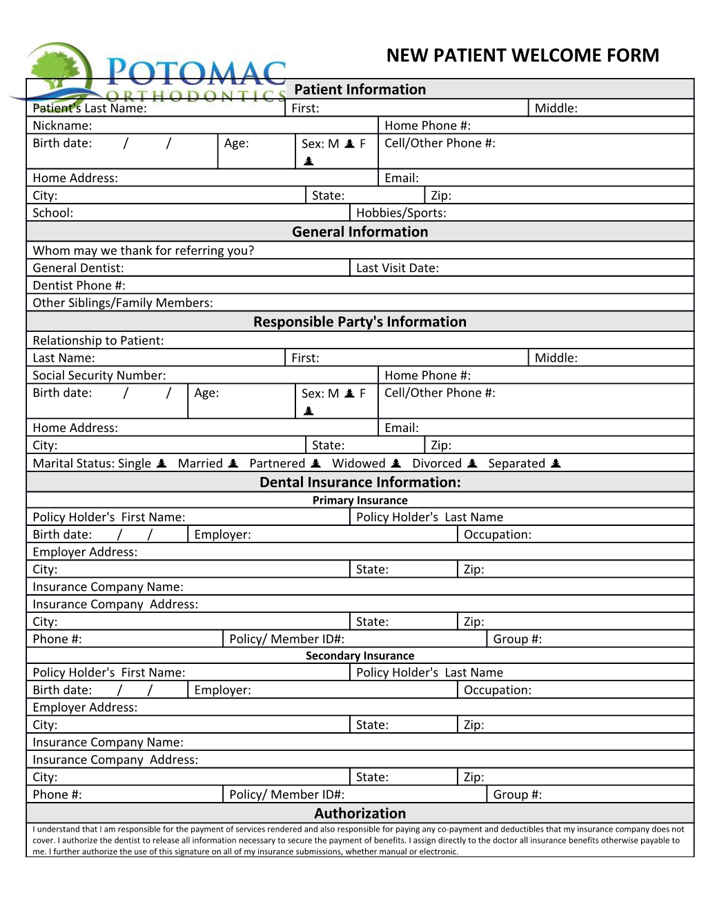 New Patient Welcome Form