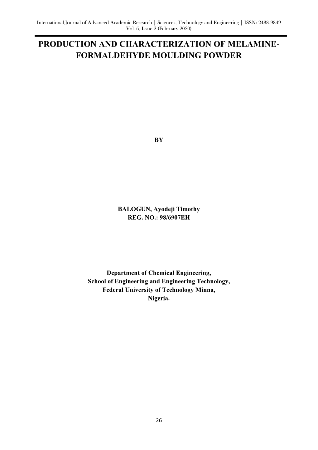 Production and Characterization of Melamine-Formaldehyde Moulding