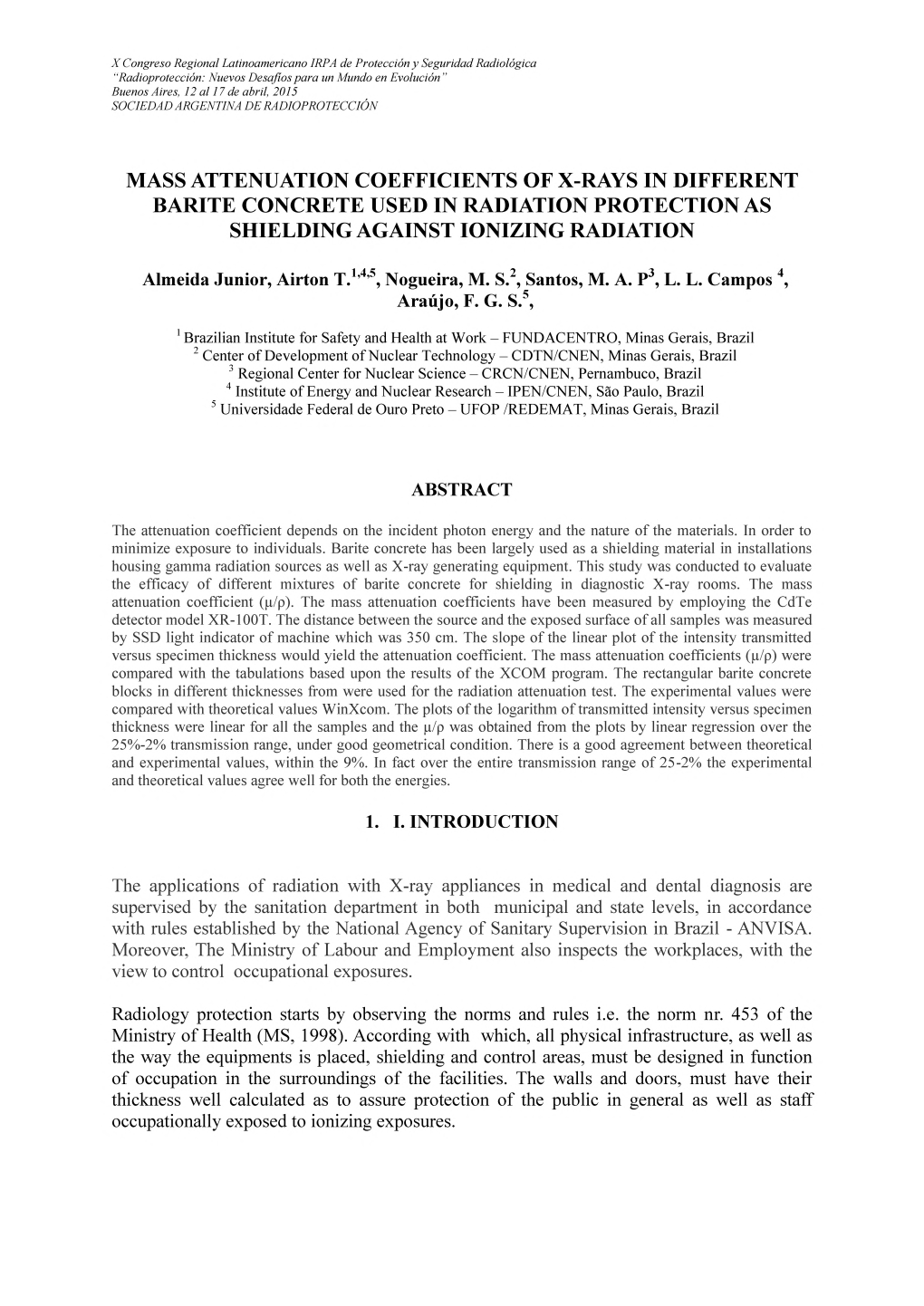 Mass Attenuation Coefficients of X-Rays in Different Barite Concrete Used in Radiation Protection As Shielding Against Ionizing Radiation