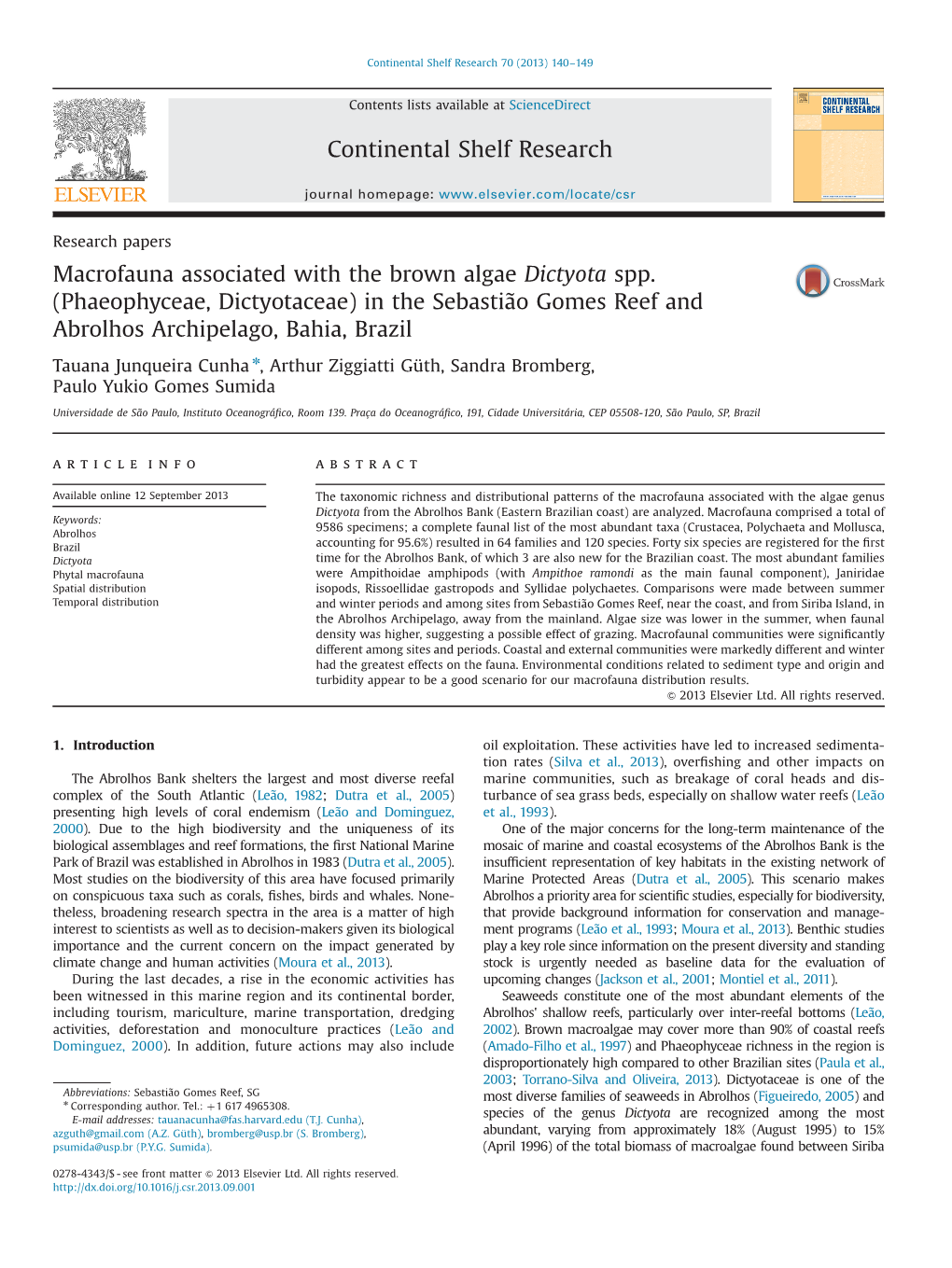 Macrofauna Associated with the Brown Algae Dictyota Spp. (Phaeophyceae, Dictyotaceae) in the Sebastião Gomes Reef and Abrolhos Archipelago, Bahia, Brazil