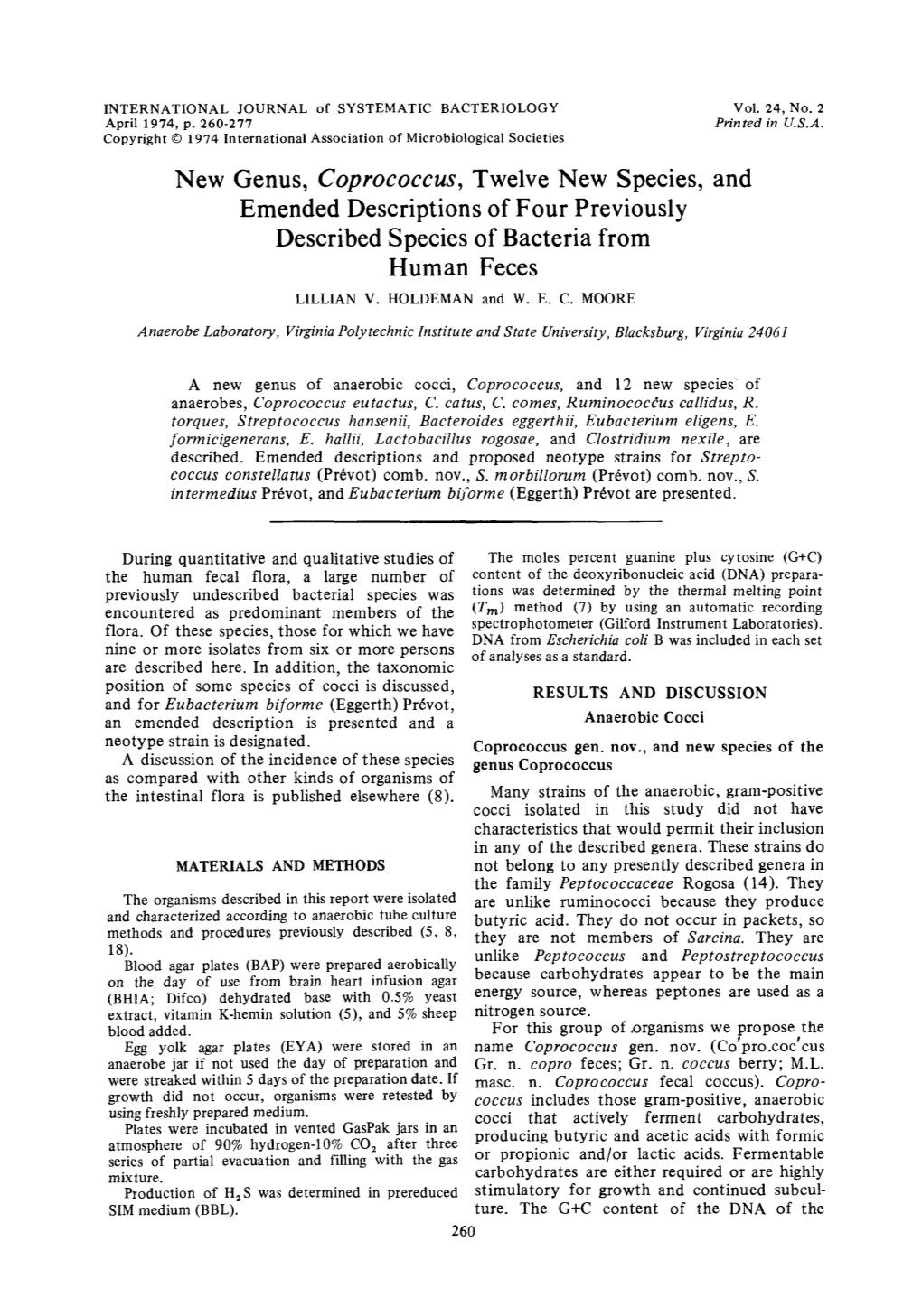 Coprococcus, Twelve New Species, and Emended Descriptions of Four Previously Described Species of Bacteria from Human Feces LILLIAN V