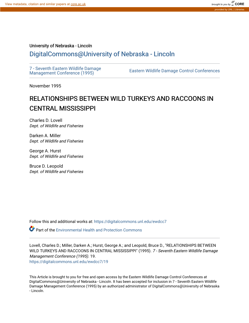 Relationships Between Wild Turkeys and Raccoons in Central Mississippi