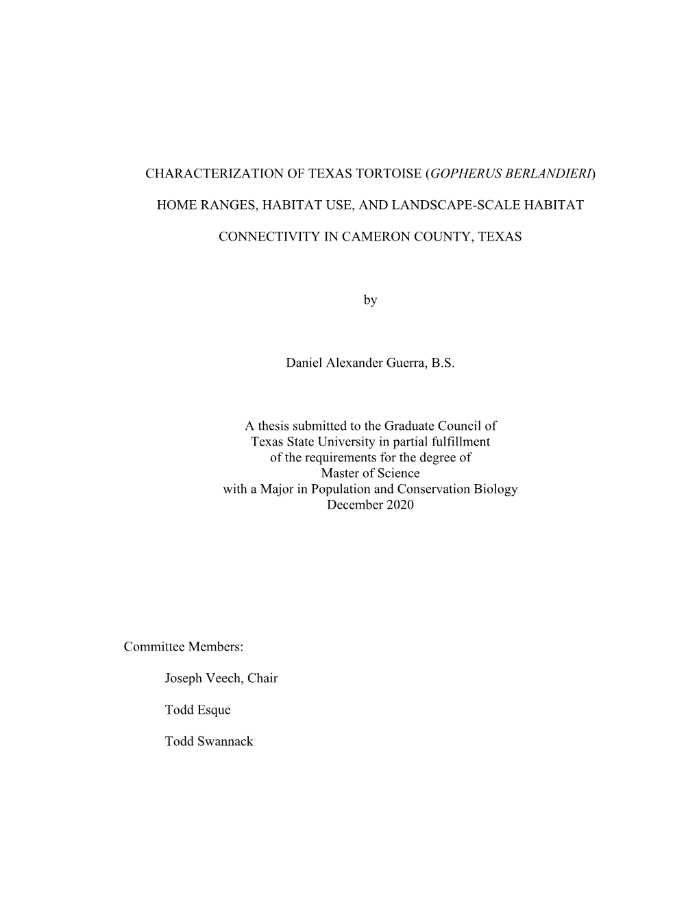 Characterization of Texas Tortoise (Gopherus Berlandieri)