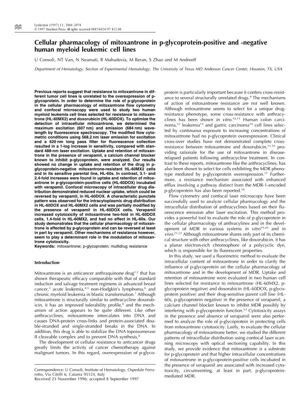 Cellular Pharmacology of Mitoxantrone in P