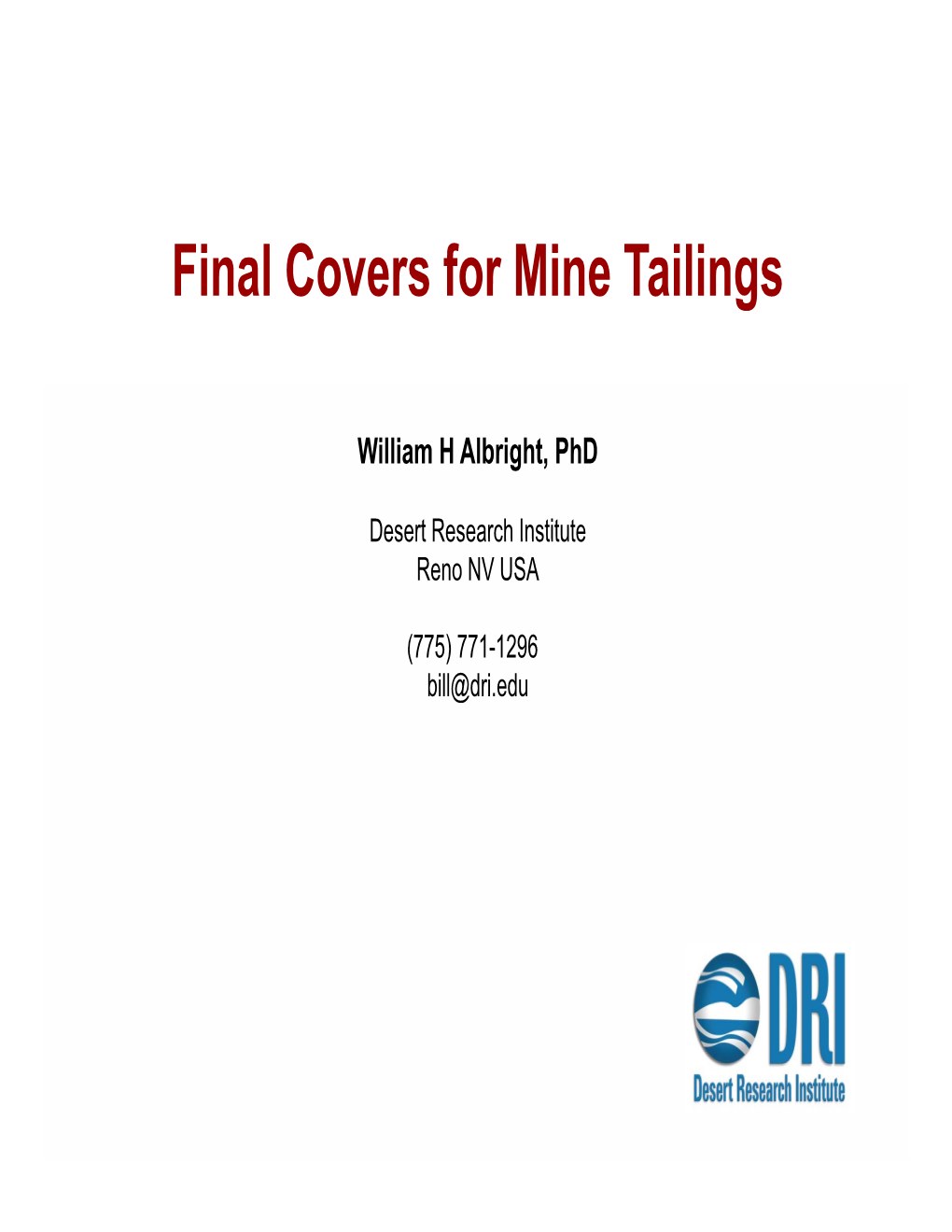 Final Covers for Mine Tailings