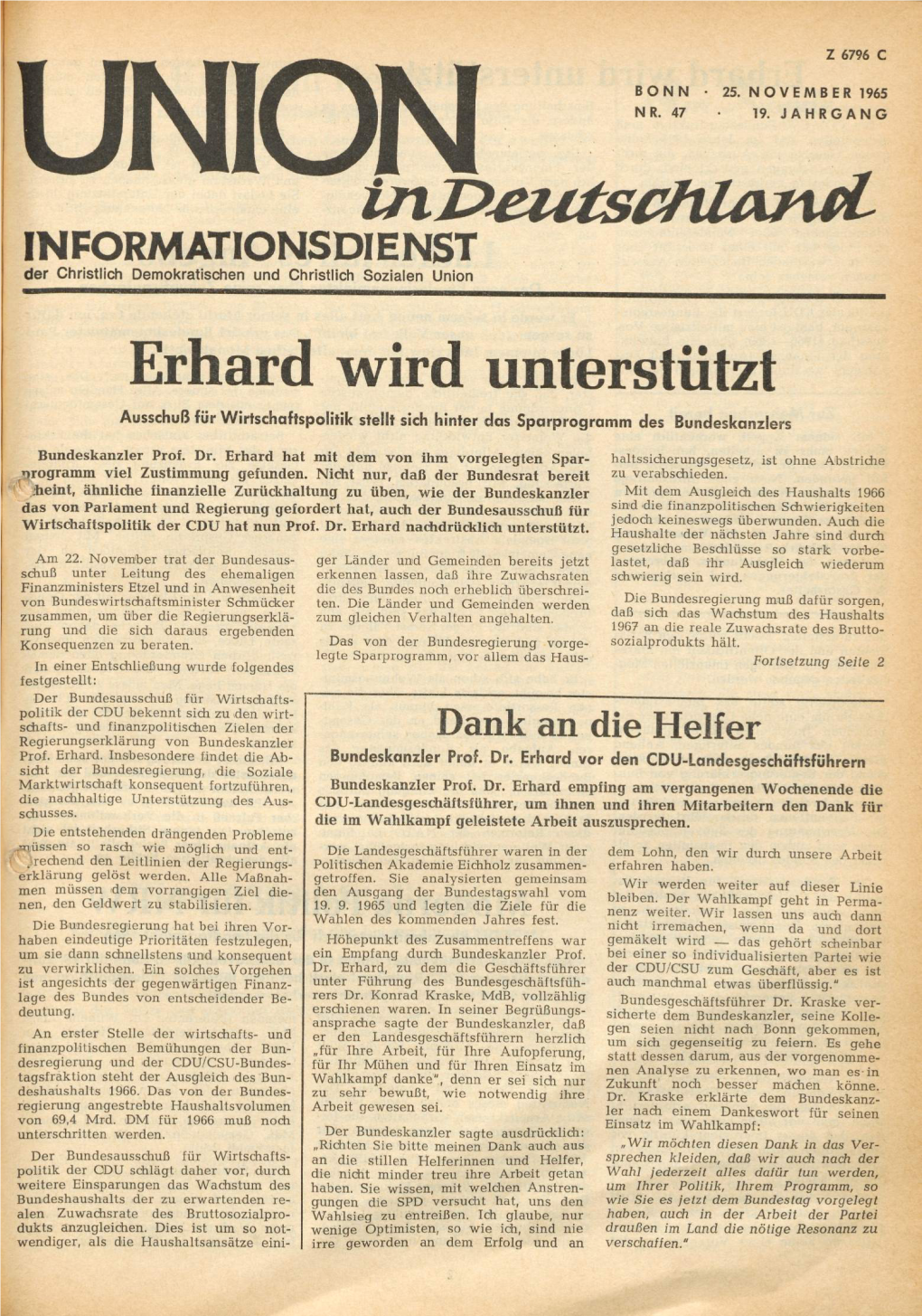 UID Jg. 19 1965 Nr. 47, Union in Deutschland