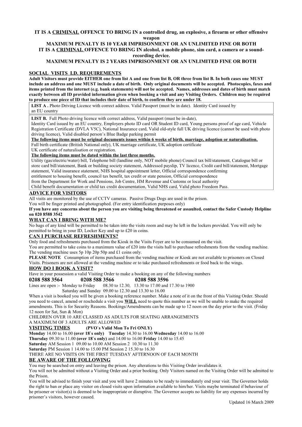 HMP Wormwood Scrubs - Visitors Information