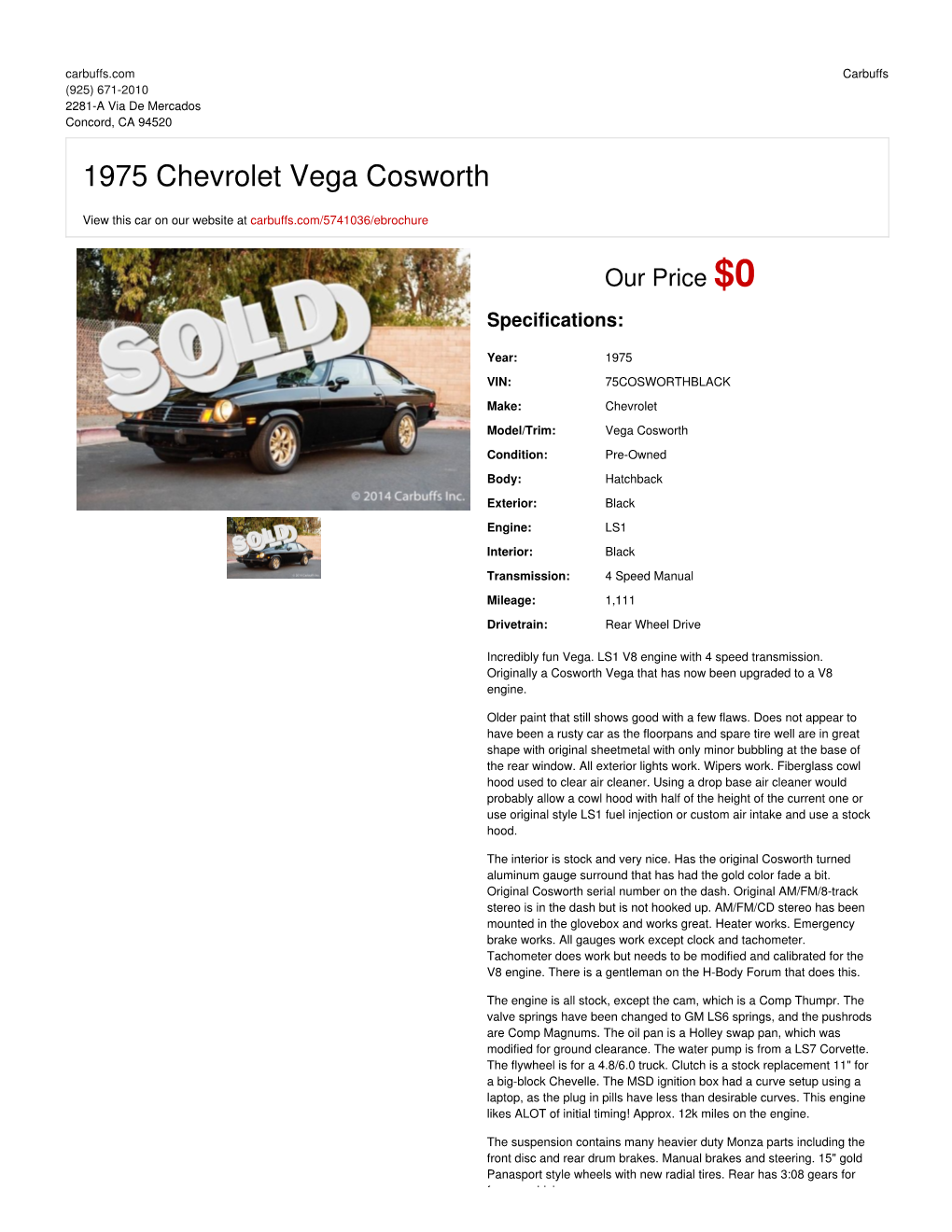 1975 Chevrolet Vega Cosworth | Concord, CA | Carbuffs