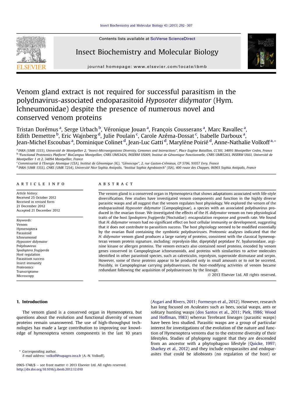 Venom Gland Extract Is Not Required for Successful Parasitism in the Polydnavirus-Associated Endoparasitoid Hyposoter Didymator (Hym