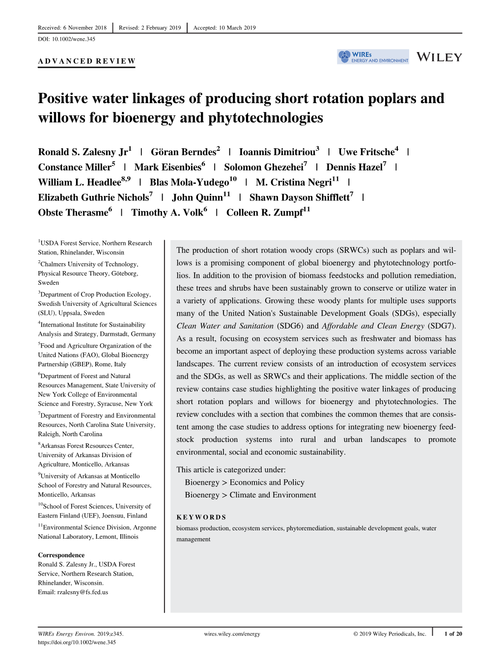 Positive Water Linkages of Producing Short Rotation Poplars and Willows for Bioenergy and Phytotechnologies