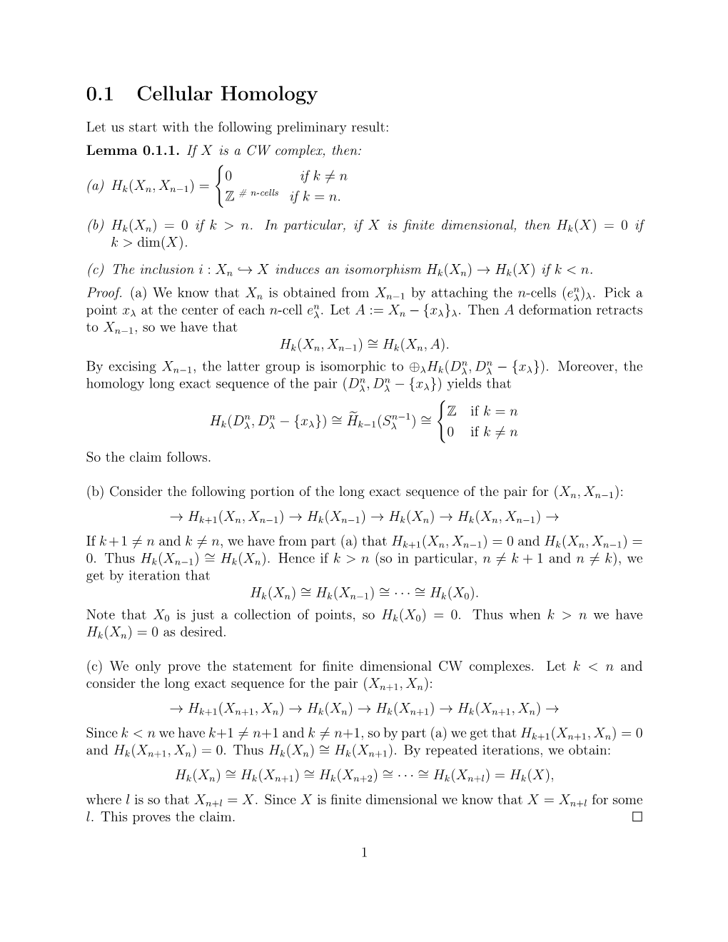 0.1 Cellular Homology