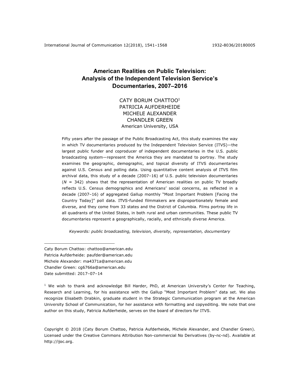 Analysis of the Independent Television Service's Documentaries, 2007–2016