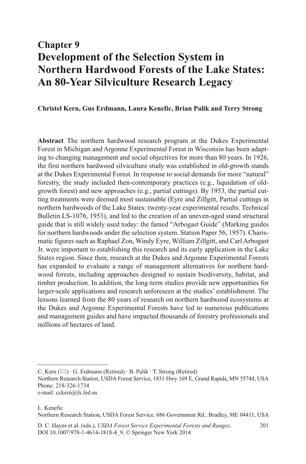 Development of the Selection System in Northern Hardwood Forests of the Lake States: an 80-Year Silviculture Research Legacy