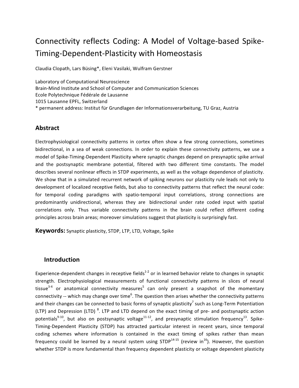 Connectivity Reflects Coding: a Model of Voltage-‐Based Spike-‐ Timing-‐Dependent-‐P