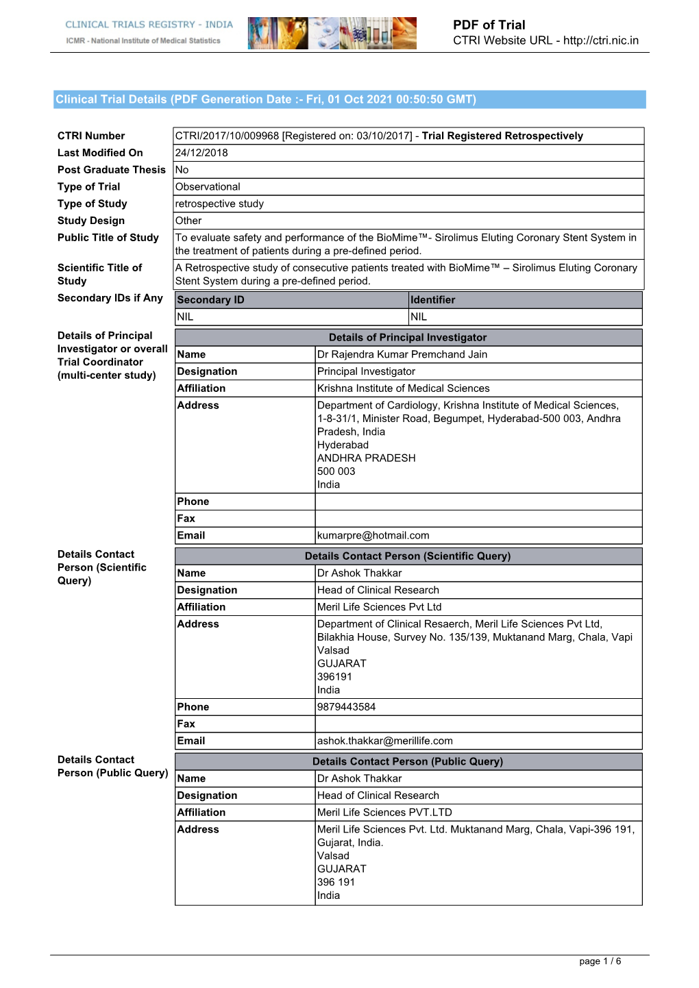 CTRI Trial Data