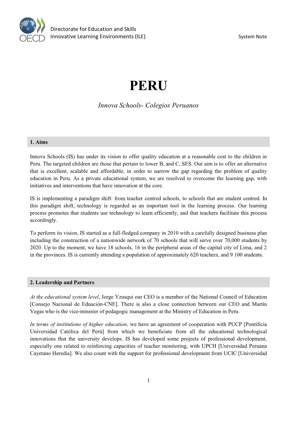 Innova Schools in Peru: the Economic and Social Context, Privatization, and the Educational Context in Peru