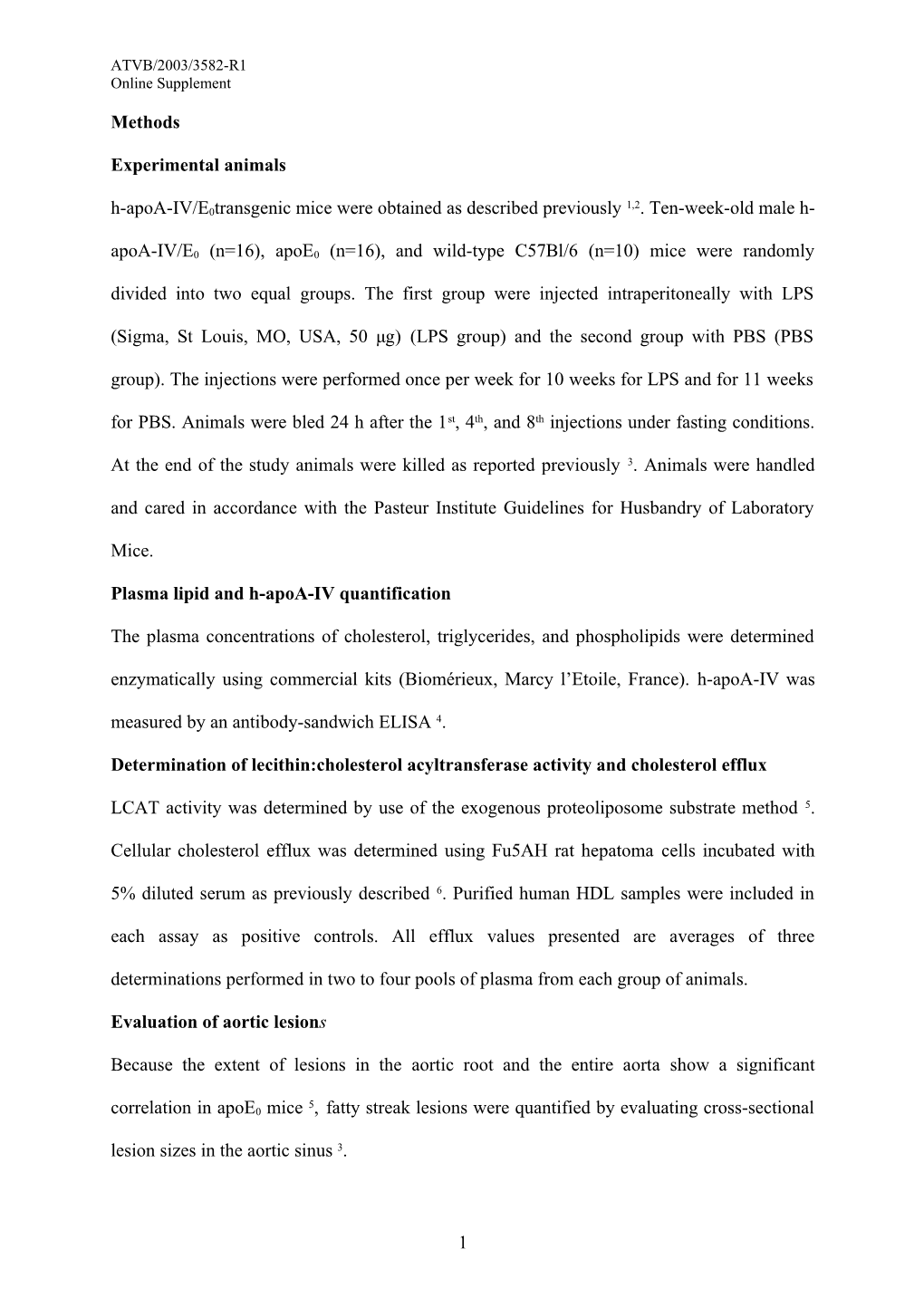 Plasma Lipid and H-Apoa-IV Quantification