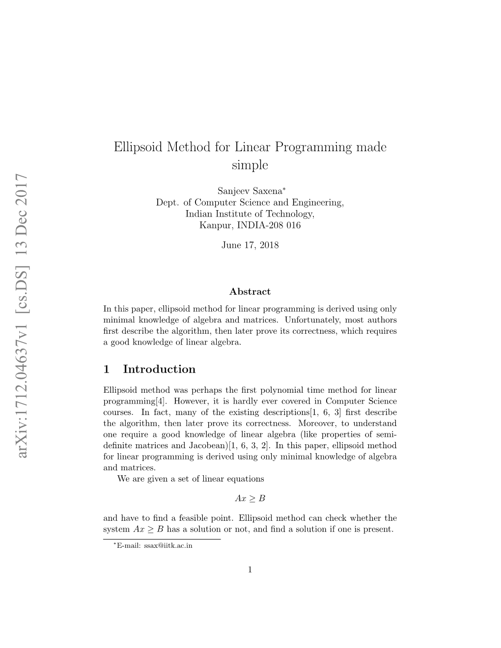 Ellipsoid Method for Linear Programming Made Simple