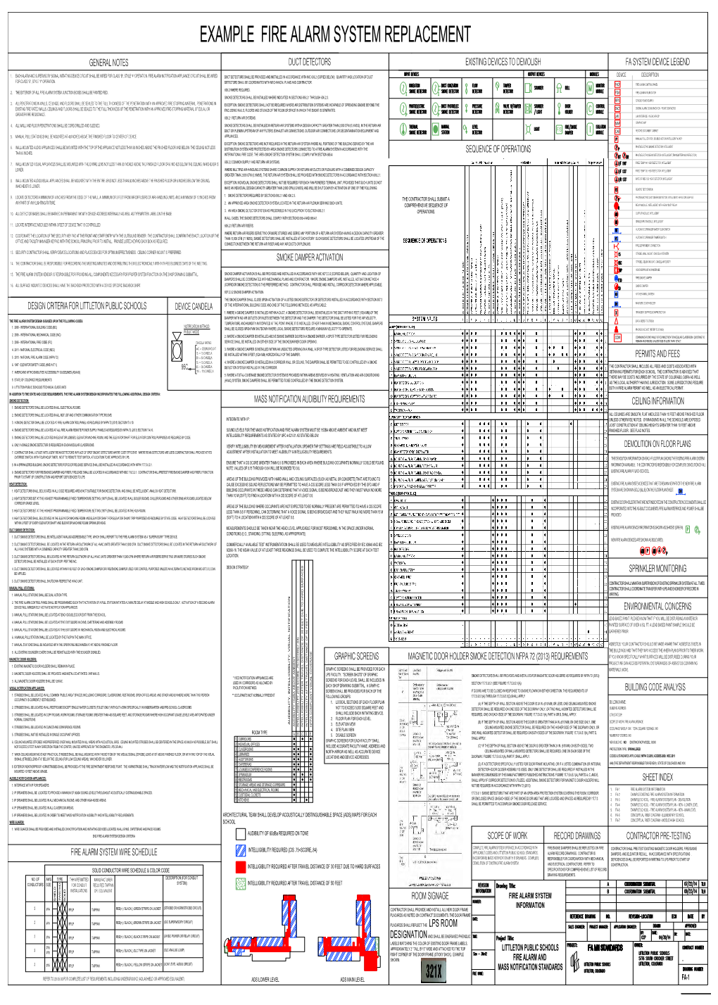 Example Fire Alarm System Replacement General Notes Duct Detectors Existing Devices to Demolish Fa System Device Legend