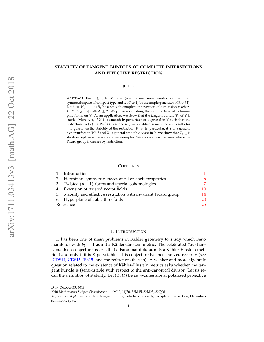 Stability of Tangent Bundles of Complete Intersections and Effective