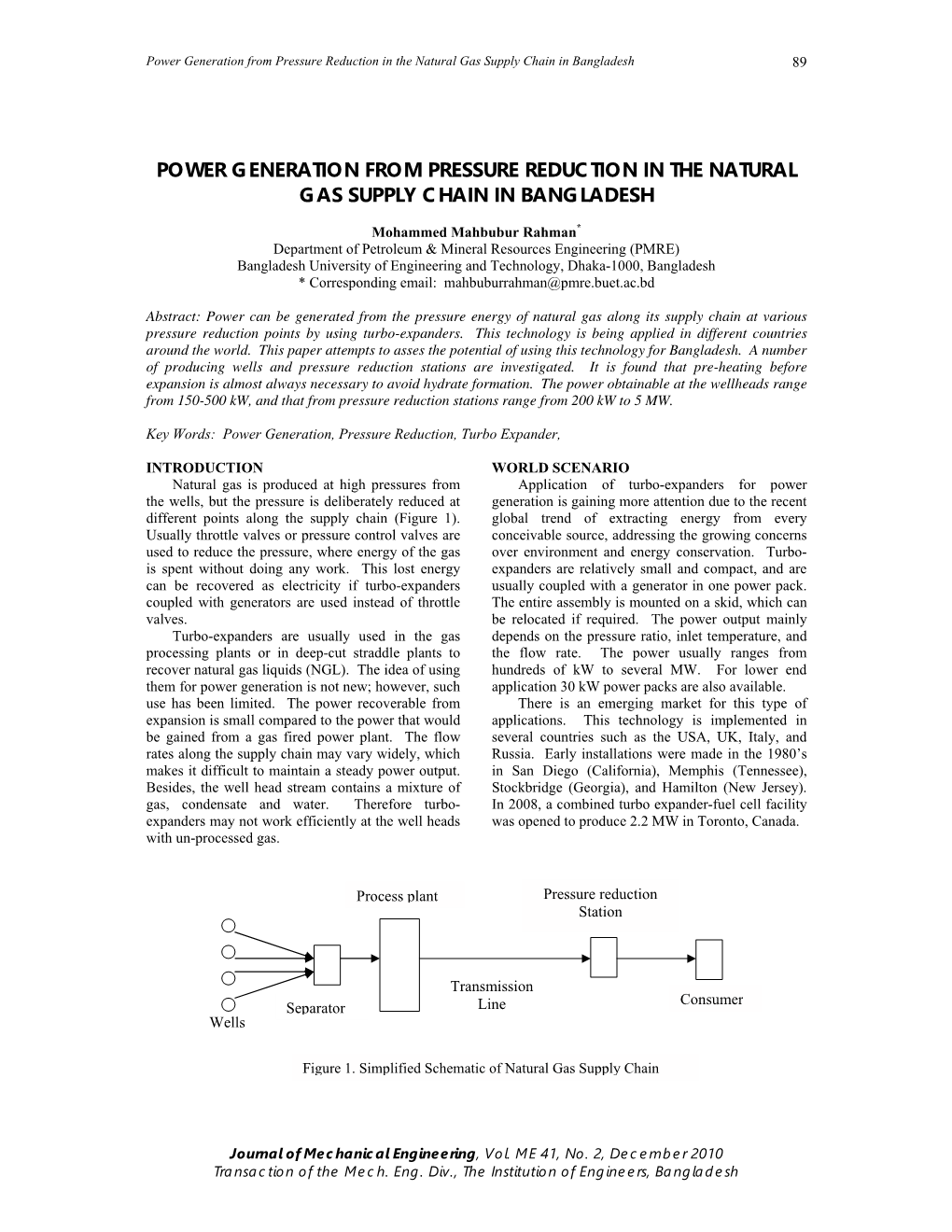 Power Generation from Pressure Reduction in the Natural Gas Supply Chain in Bangladesh 89