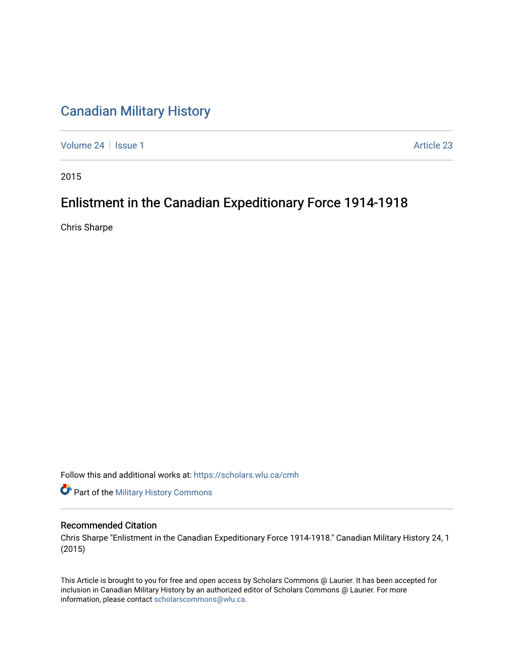 Enlistment in the Canadian Expeditionary Force 1914-1918